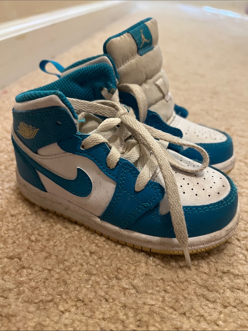 Jordan Kids Mid/High-Top Sneakers in Teal and White